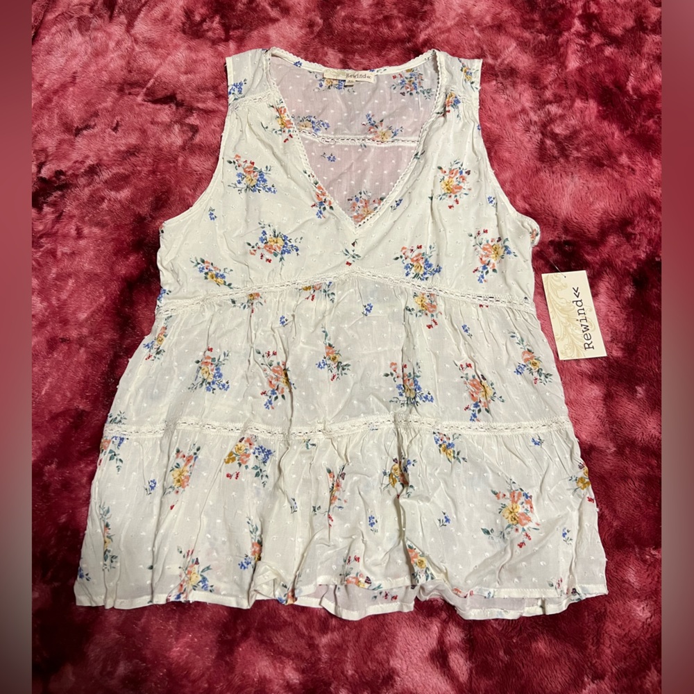 Rewind Floral Flared Tank Top Size XL